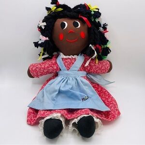 VINTAGE Rag Doll Toy Cloth 17” NEW ORLEANS African American Girl Dress